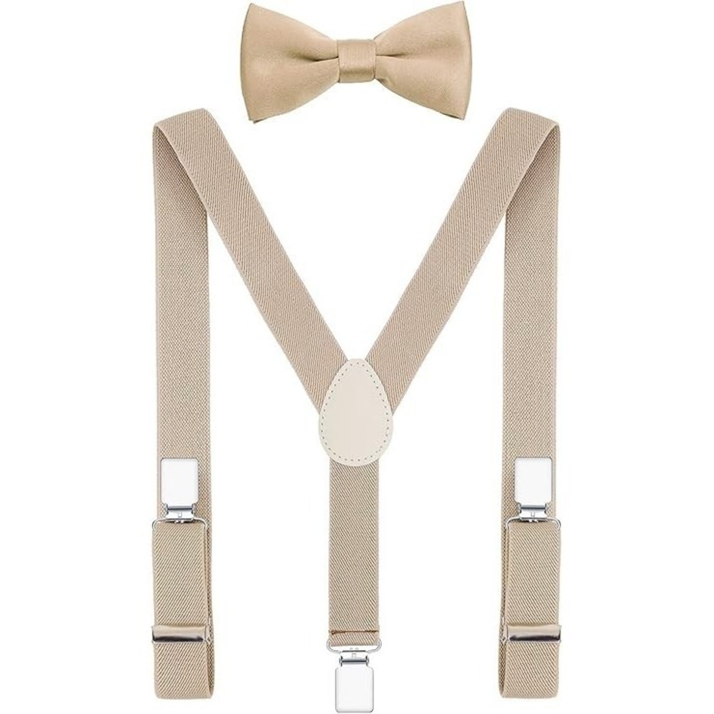 Boy's Bow‎ Tie And Suspenders Set Khaki